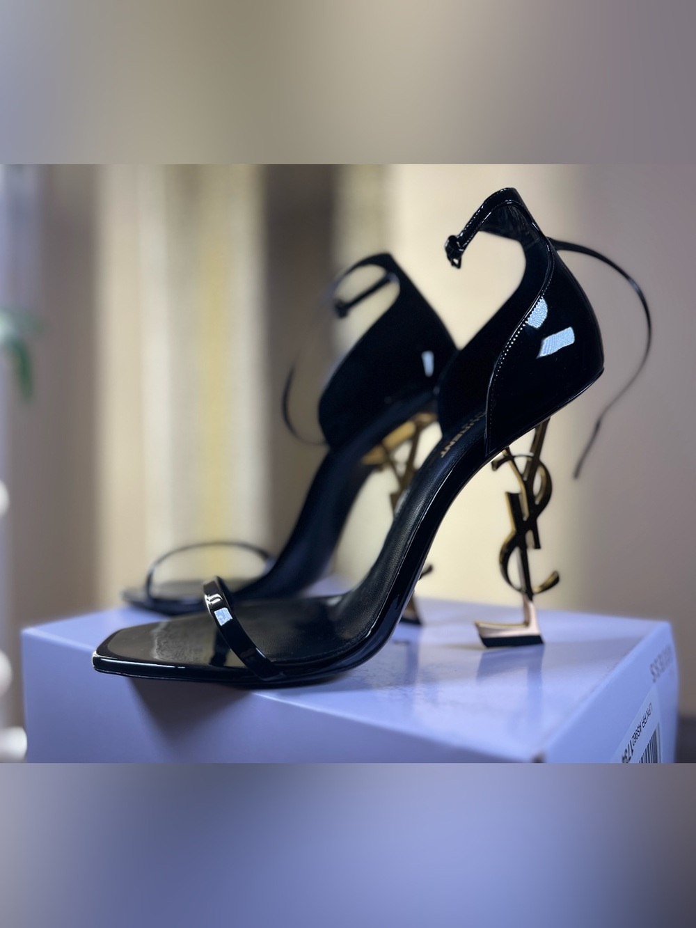 Saint Laurent Opyum 110 YSL Logo Heel Sandals Black Patent Size EU 42 / US 12